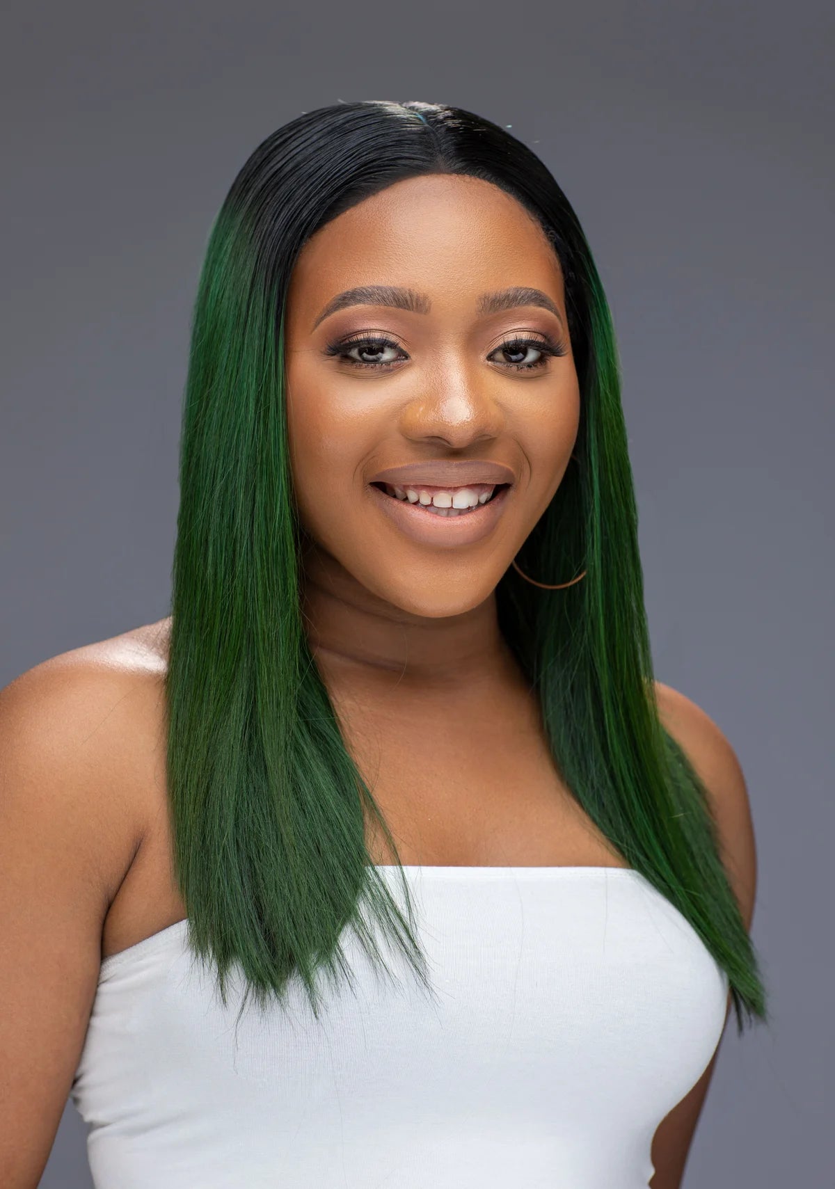 14" Bone straight Dark Green with Closure