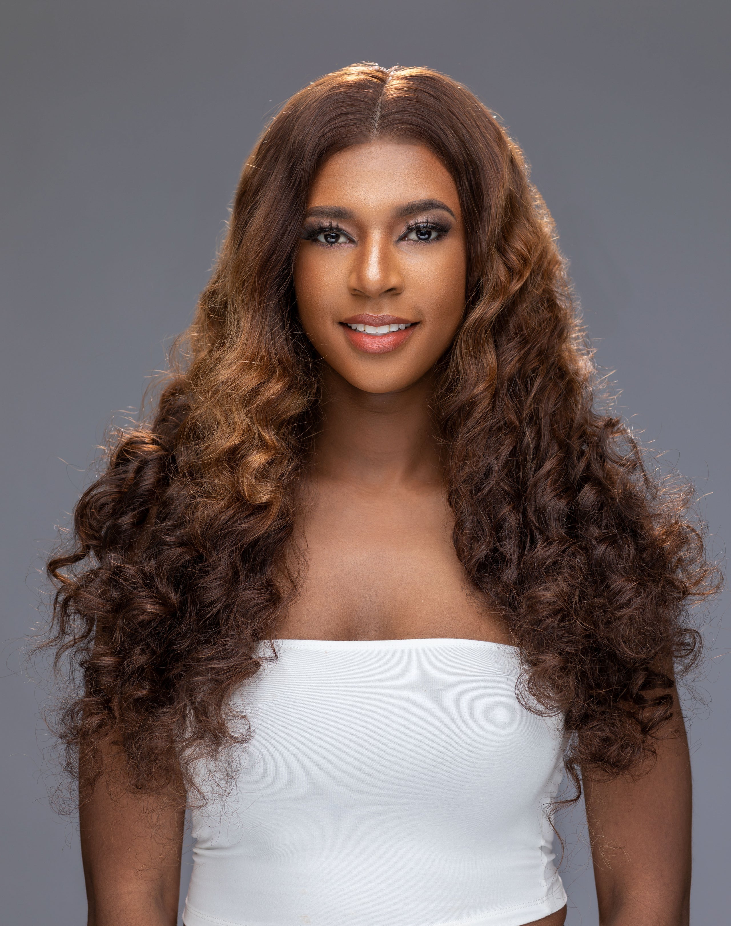 Brown curly outlet wig